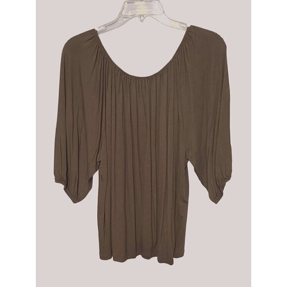 Talbot's Brown Knit Flowy Blouse Balloon Sleeve Scoop Neck Women's Small NWOT - Picture 2 of 9